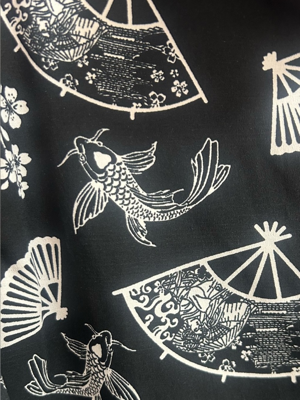 Just Attitude Black Short-Sleeve Button Shirt With White Fan & Koi Fish View 2